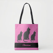 Voeg de naam van de Helderroze Polka Dot met Zwart Tote Bag (Voorkant)