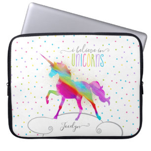 Voeg de naam van de speciale regenboog Unicorn Gol Laptop Sleeve