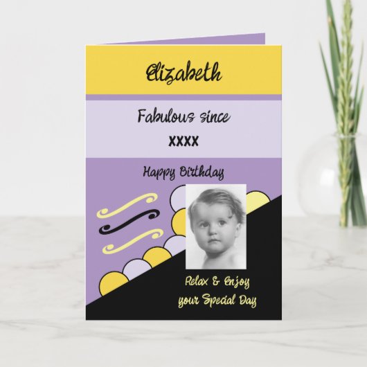 Voeg de naam van het fotojaar milestone paars toe kaart (Voorkant)