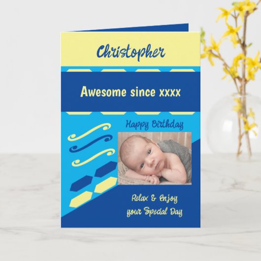 Voeg de naam van het fotojaar milestone verjaardag kaart (Gele Bloem)