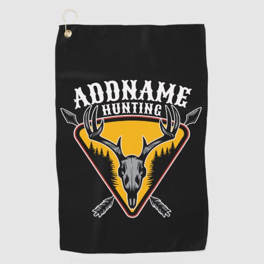 VOEG DE NAAM VAN Hunter Elk Skull Big Antlers Deer Golfhanddoek (Voorkant)