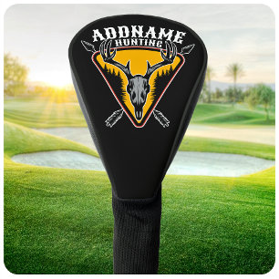 VOEG DE NAAM VAN Hunter Elk Skull Big Antlers Deer Golfheadcover