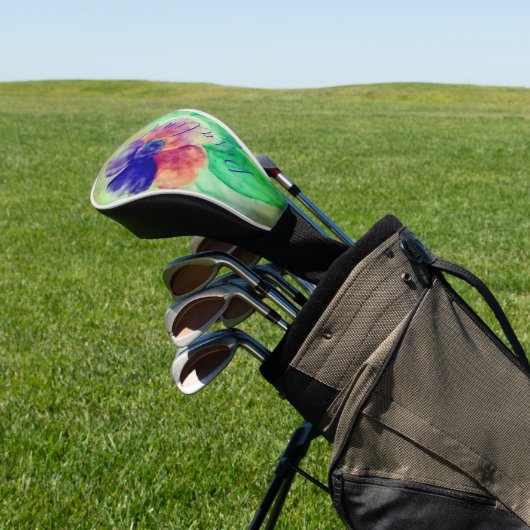 Voeg de naam Violet Blue en Pink Pastel Floral toe Golfheadcover (Insitu)