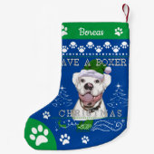 Voeg de naam White Boxer Dog Kerstmis toe Kleine Kerstsok (Achterkant)
