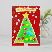 Voeg de tekening en de foto van uw Kind toe aan aa Folie Feestdagenkaart (Staand Voorkant)