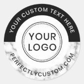 Voeg de tekst van de logo toe marmer zwarte grensg ronde sticker (Voorkant)