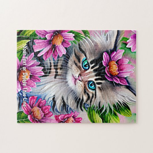 Voeg de Tekst van de Naam Kitten met Roze Groen Lo Legpuzzel (Horizontaal)