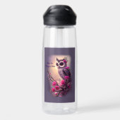 Voeg de Tekst van de Naam, Paarse Owl & Roze Bloem Waterfles (Achterkant)