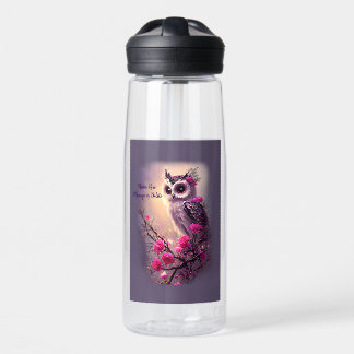 Voeg de Tekst van de Naam, Paarse Owl & Roze Bloem Waterfles