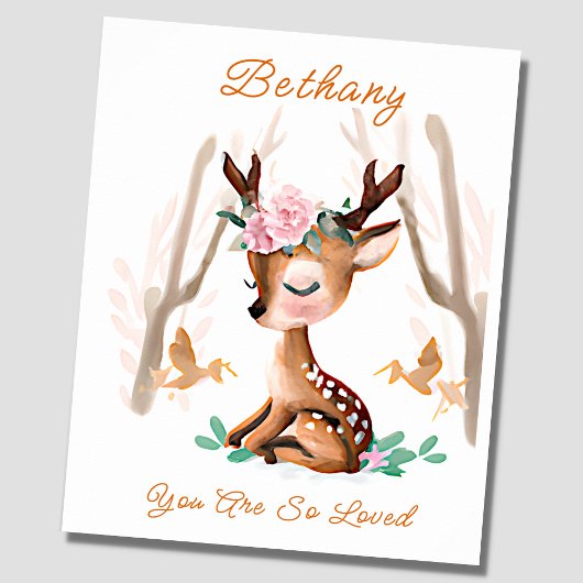 Voeg de Tekst van de Naam toe, Baby Deer Fawn Wood Poster