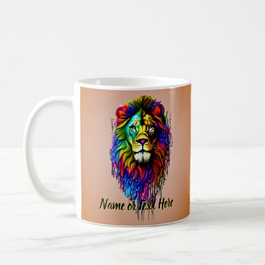 Voeg de Tekst van de Naam toe, de Kleurrijke Lion  Koffiemok (Links)