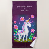 Voeg de Tekst van de Naam toe, Unicorn met Bloemen Strandlaken (Voorkant)