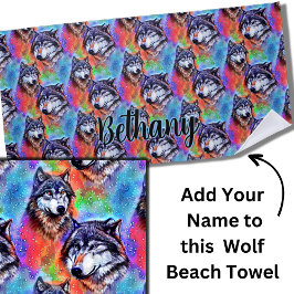 Voeg de Tekst van de Naam toe, Wolf Hoofd op Helde Strandlaken