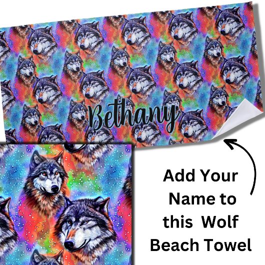 Voeg de Tekst van de Naam toe, Wolf Hoofd op Helde Strandlaken