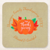 Voeg de Thanksgiving van de Tekst van de Familiena Kartonnen Onderzetters (Voorkant)