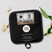 Voeg de zwarte foto van de Aangepaste tekstpromoti Pannenlap