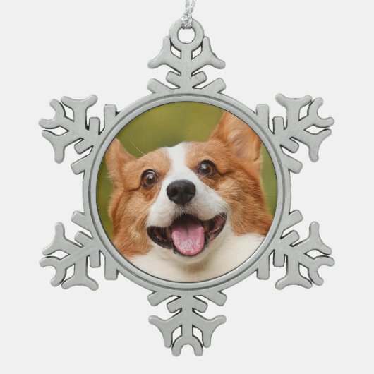Voeg Dog Photo Personalized Gepersonaliseerd Tin Sneeuwvlok Ornament (Voorkant)