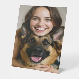 Voeg Duitse Herdershond Foto Toe Personaliseer Reclamebord Met Voetstuk