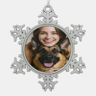 Voeg Duitse Herdershond Foto Toe Personaliseer Tin Sneeuwvlok Ornament
