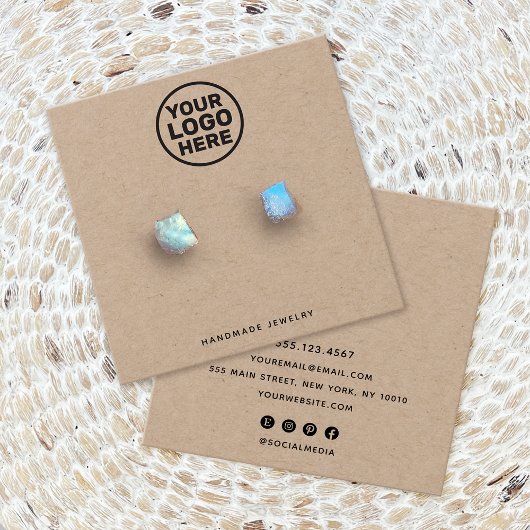 Voeg een aangepaste Logo Kraft Stud Earring Displa Vierkante Visitekaartjes