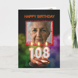 Voeg een afbeelding, 108e Birthday-kaart met kaars Kaart