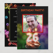 Voeg een afbeelding, 26th Birthday partijuitnodigi Kaart (Voorkant / Achterkant)