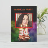 Voeg een afbeelding, 34e verjaardag uitnodiging to (Staand voorkant)