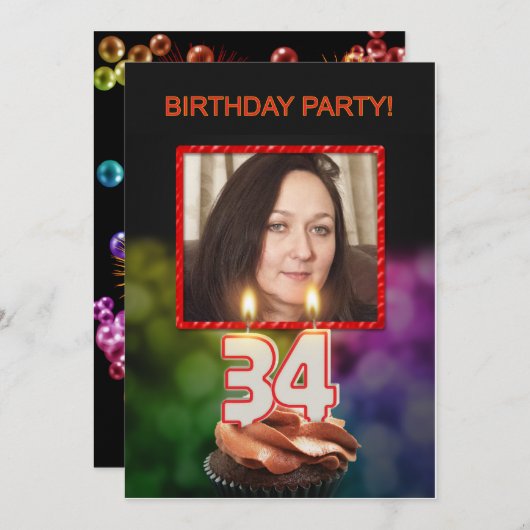 Voeg een afbeelding, 34e verjaardag uitnodiging to (Voorkant / Achterkant)