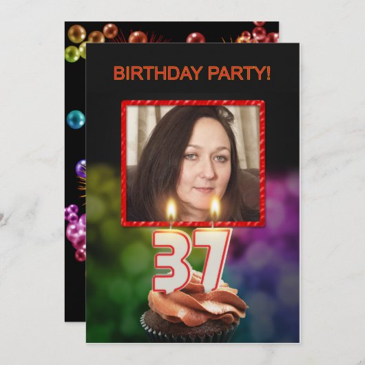 Voeg een afbeelding, 37e verjaardag uitnodiging to (Voorkant / Achterkant)