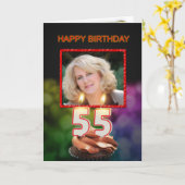 Voeg een afbeelding, 55e verjaardag met taart en k kaart (Gele Bloem)