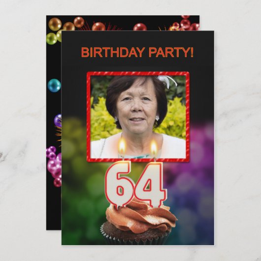 Voeg een afbeelding, 64ste verjaardag uitnodiging (Voorkant / Achterkant)