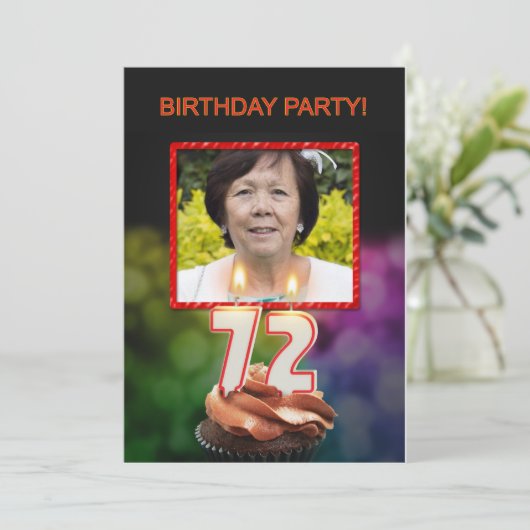 Voeg een afbeelding, 72e verjaardagsfeestje Uitnod Kaart (Staand voorkant)