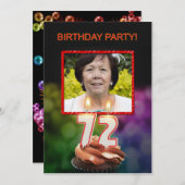 Voeg een afbeelding, 72e verjaardagsfeestje Uitnod Kaart (Voorkant / Achterkant)