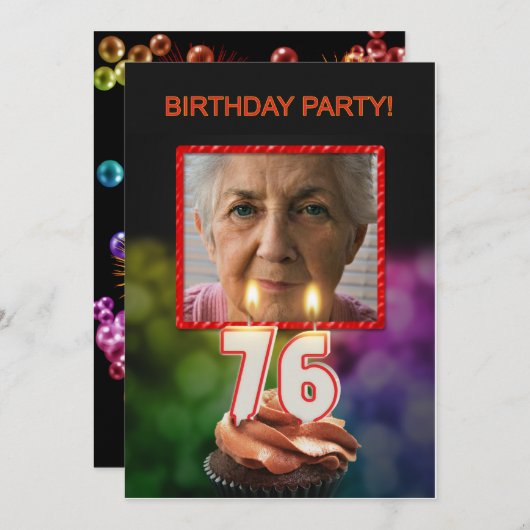 Voeg een afbeelding, 76ste verjaardag uitnodiging  (Voorkant / Achterkant)