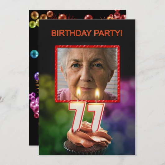 Voeg een afbeelding, 77e verjaardag uitnodiging to (Voorkant / Achterkant)