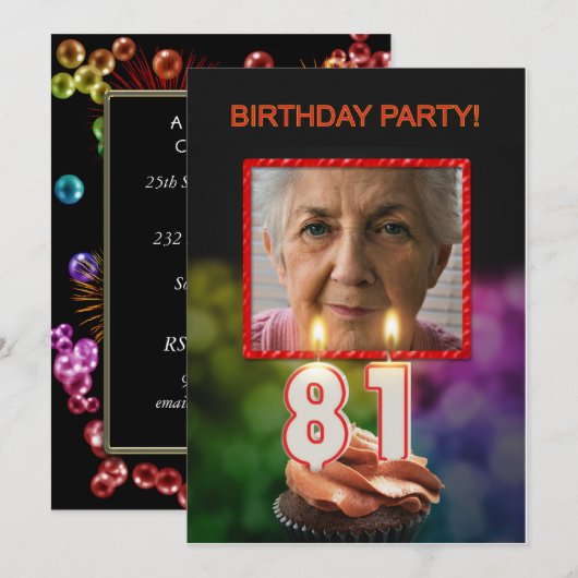 Voeg een afbeelding, 81ste Verjaardagsfeest Uitnod Kaart (Voorkant / Achterkant)