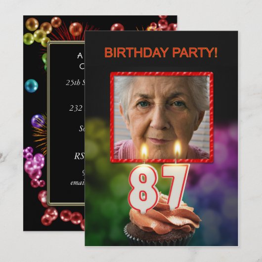 Voeg een afbeelding, 87ste verjaardag uitnodiging (Voorkant / Achterkant)