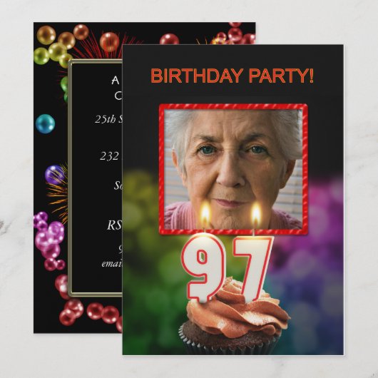 Voeg een afbeelding, 97e verjaardag uitnodiging to (Voorkant / Achterkant)