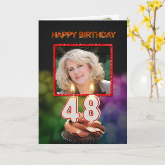 Voeg een afbeelding, een 48ste Verjaardag met cake Kaart (Gele Bloem)