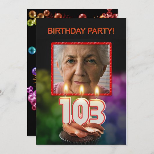 Voeg een afbeelding toe, 103rd Birthday party Invi Kaart (Voorkant / Achterkant)