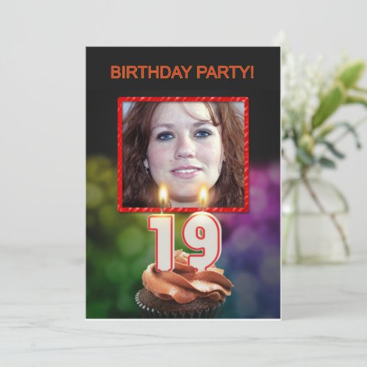 Voeg een afbeelding toe, 19th Birthday Party Invit Kaart (Staand voorkant)