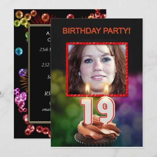 Voeg een afbeelding toe, 19th Birthday Party Invit Kaart (Voorkant / Achterkant)