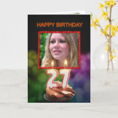 Voeg een afbeelding toe, 27e verjaardag met taart  kaart (Gele Bloem)