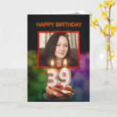 Voeg een afbeelding toe, 39e verjaardag met taart  kaart (Gele Bloem)