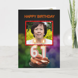 Voeg een afbeelding toe, 61st Birthday with cake a Kaart