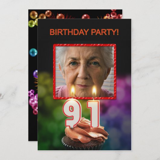 Voeg een afbeelding toe, 91ste verjaardagsfeestje  kaart (Voorkant / Achterkant)