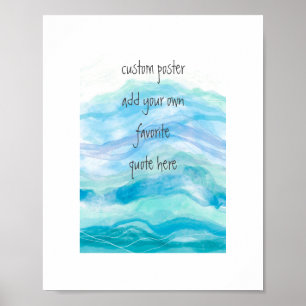 voeg een citaat toe geschilderde waterverf blauwgr poster