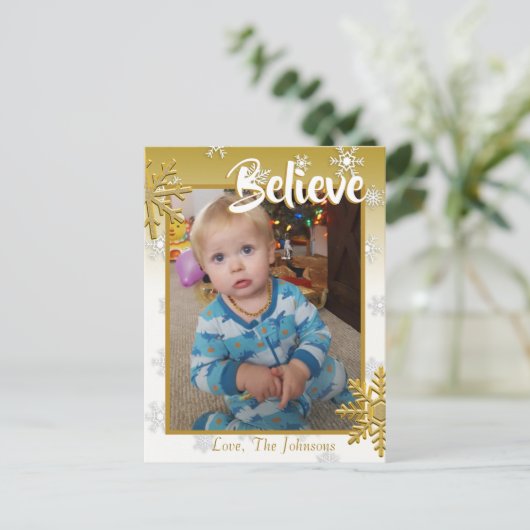 Voeg een foto toe aan deze Believe Gold-kerstKaart Briefkaart (Staand voorkant)