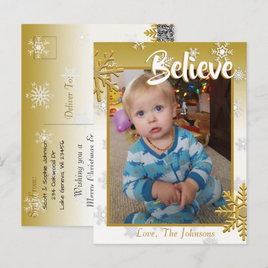 Voeg een foto toe aan deze Believe Gold-kerstKaart Briefkaart (Voorkant / Achterkant)