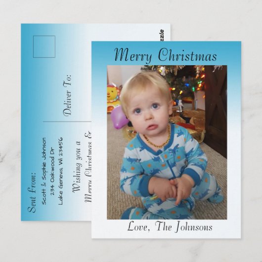 Voeg een Foto toe aan deze Blauwe KerstKaart Briefkaart (Voorkant / Achterkant)